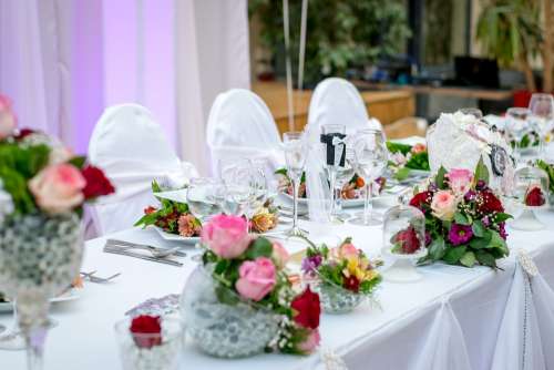 Dinner Table Event White Roses Decoration Seats
