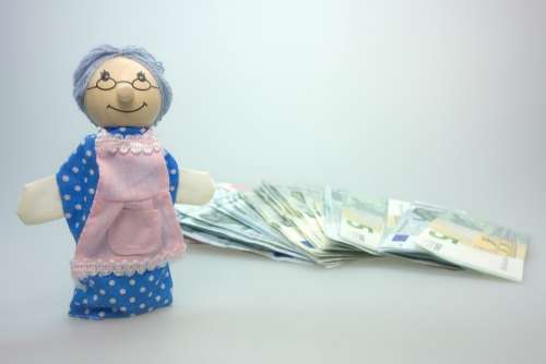 Doll Grandma Children Toys Wood Play Money