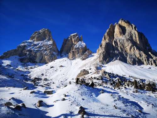 Dolomites Italy Skiing Winter Sassolungo