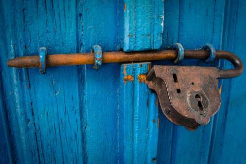 Door Blue Rusty Entrance Wood Old Wooden Metal
