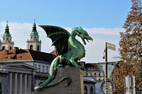Dragon Statue Ljubljana Autumn Europe Slovenia
