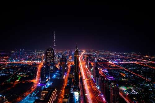 Dubai Skyscraper City Lights Cityscape Emirates