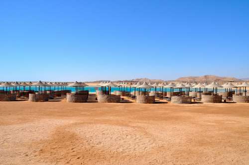 Egypt Sand Sea Parasols Sun Loungers