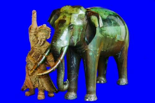 Elephant Blue Thailand Animal Statue Ancient
