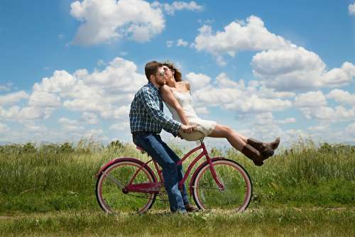 Engagement Couple Romance Bike Happiness Together