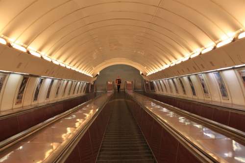 Escalator Stairs Metro Traffic Perspective Urban