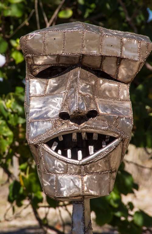 Face Head Silver Sculpture Art Metal Contemporary