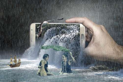 Fantasy Waterfall Phone Smartphone Woman Young