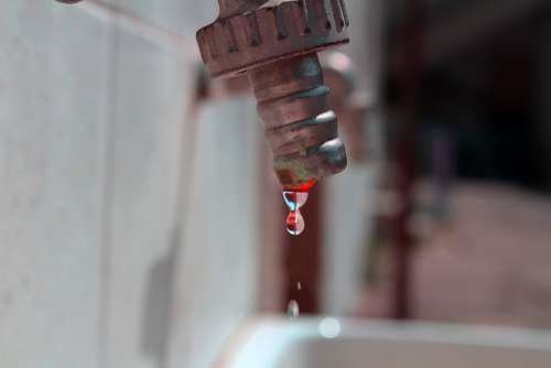 Faucet Water Blood Red Drop Falls Macro