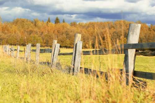 Field Fence Grass Clouds Sky Nature Autumn