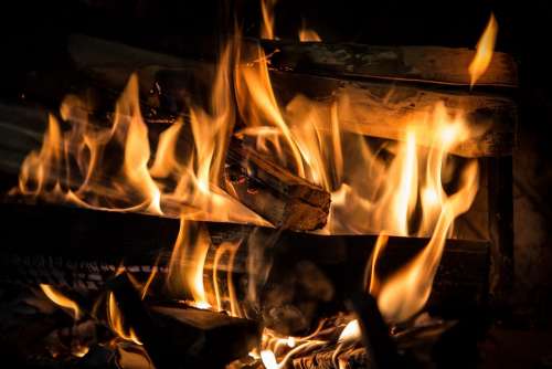 Fire Fireplace Flame Hot Heat Embers Orange Glow