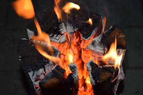 Fire Flame Embers Wood Log Burn Heat Warm