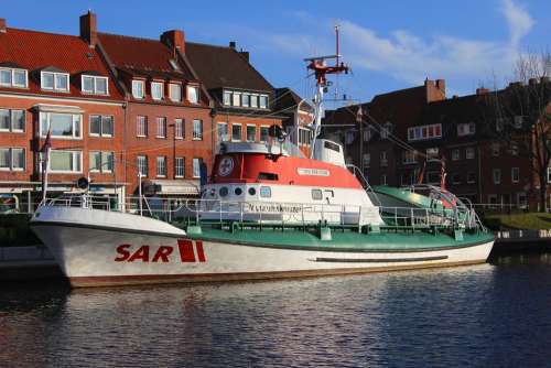 Fire Ship Port Emden City Lifeboat Idyllic
