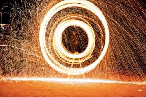 Steel Wool Fire Sparks Cirle Fireworks Spinning