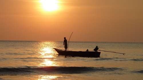 Fisherman Fish Fishing Boat Sunset Twilight