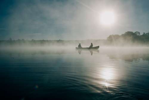 Fishing Boat People Fog Foggy Canoe Sunrise