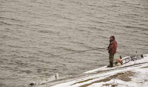 Fishing Man River Rod Volga Snow Winter Hobby