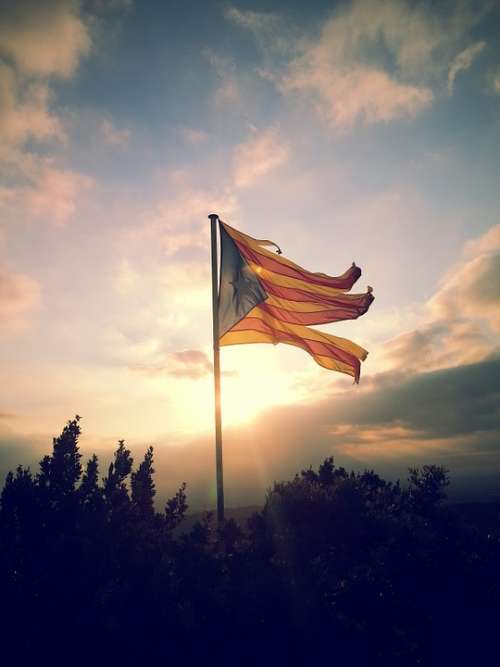 Flag Sky Catalonia Ruins Mast Cloud Sunset Sun