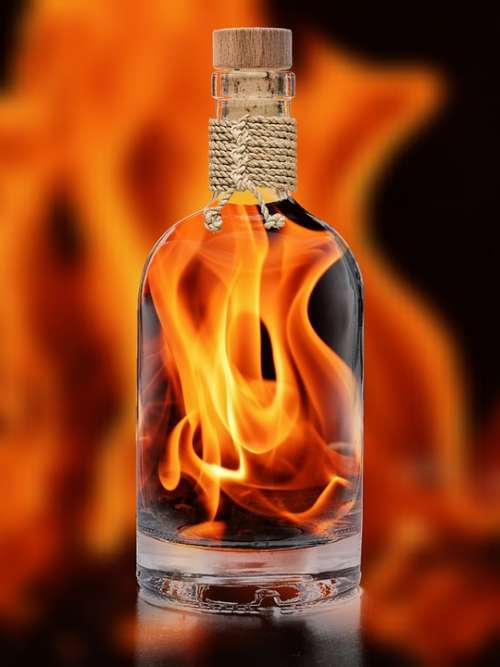 Flame Embers Bottle Fiery Fire Hot Burn Campfire