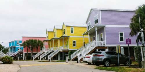 Florida Keys Houses Colorful Blue Pink Yellow