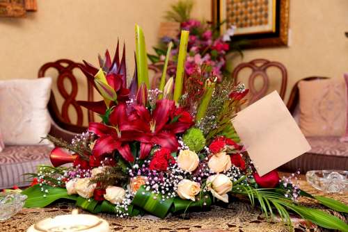Flower Arrangement With Card Bunch Of Flowers