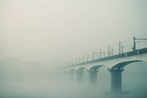 Fog Bridge Foggy Railway Landscape Travel