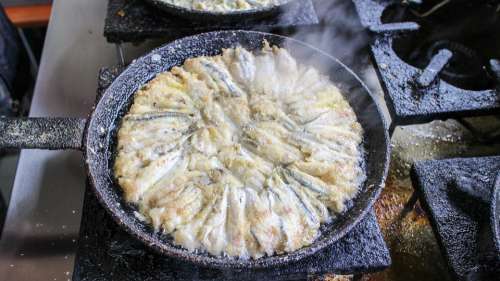 Fried Anchovy Frying Pan Cooking Fish Food Seafood