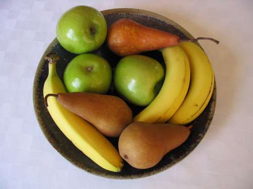 Fruit Bowl Apple Green Pear Banana Whole Fresh