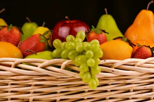 Fruit Basket Grapes Apples Pears Strawberries