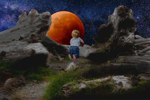 Full Moon Blood Moon Red Moon Lunar Eclipse Child