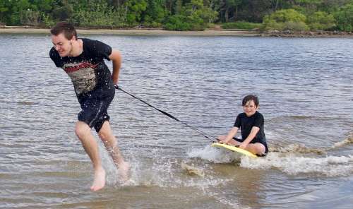 Fun Water Surfing Children Splash Friends