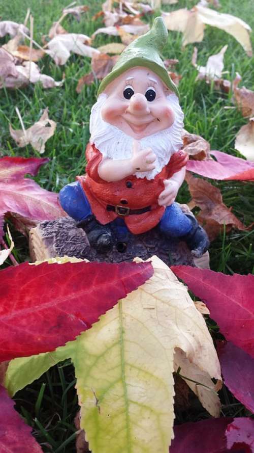Garden Gnome Dwarf Autumn Leaves Gnome
