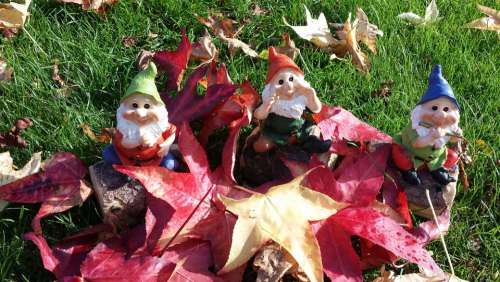Garden Gnomes Dwarf Autumn Leaves Gnome