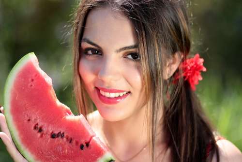 Girl Melon Red Summer Beauty Nature Hunger Happy