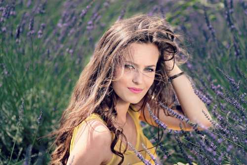 Girl Lavender Flowers Beauty Nature Woman