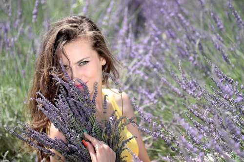 Girl Lavender Flowers Beauty Nature Woman