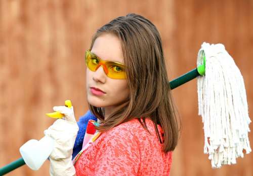 Girl Glasses Mop Cleaning Clean Order Hygiene