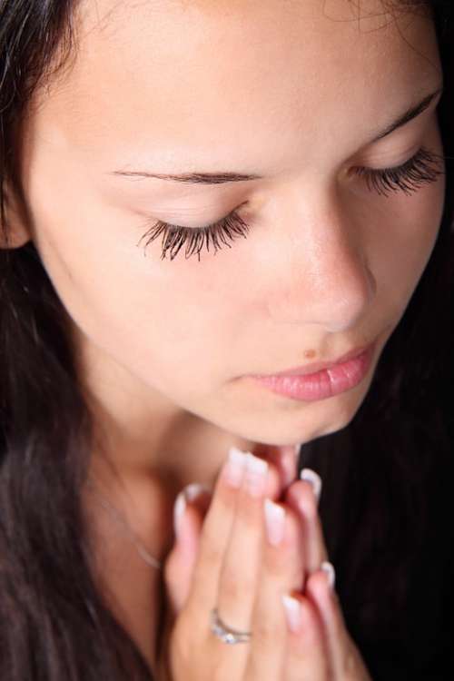 Girl Praying Hands Eyelashes Closed Eyes Face
