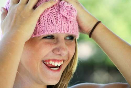 Girl Hat Happy Laughing Face Cute Smiling