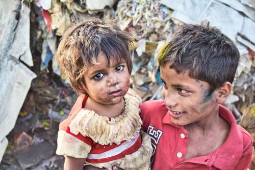 Girl Boy Brother Poor Slums India Child Happy