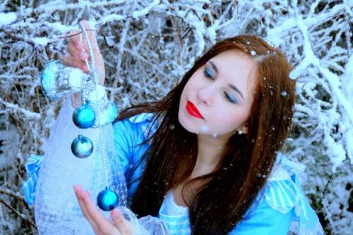 Girl Snow Princess Story White Portrait Blue