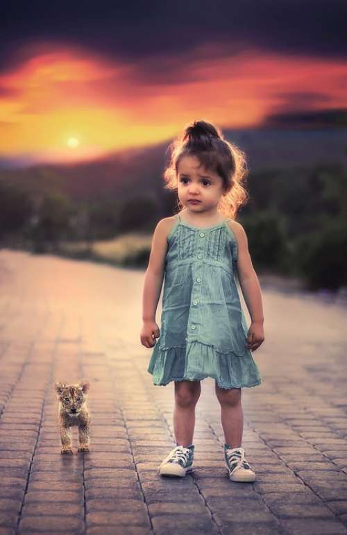 Girl Standing Pet Child Toddlers Worried Sad