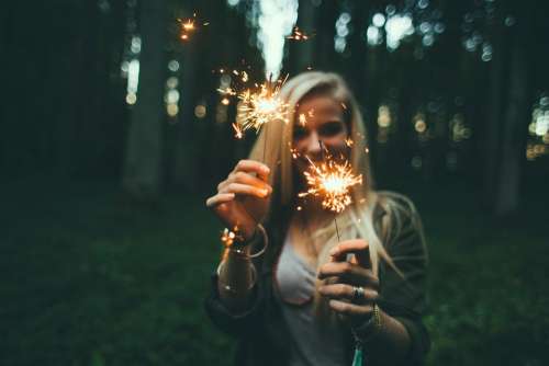 Girl Sparklers Fireworks Blonde Celebration Happy