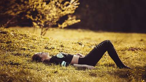 Girl Lying On The Grass Girl Legs Nature Woman