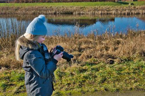 Girl Photographing Child Camera Photo Photographer