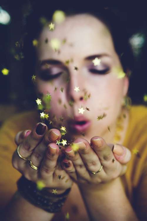 Girls Woman Blowing Stars Glitter Women Sparkles