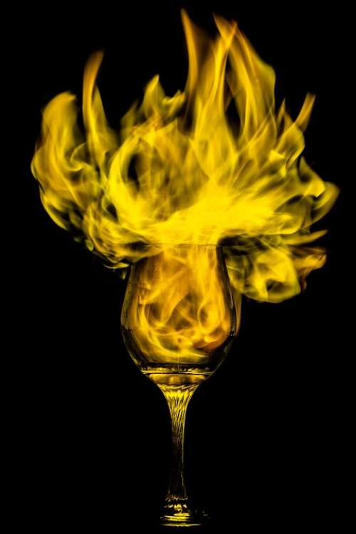 Glass Fire Hot Black Wine Glass Background