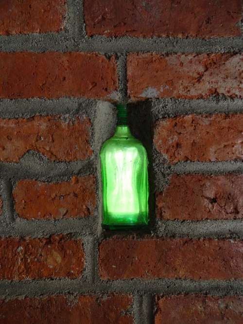 Glass Bottle Window Green Light Recycling Arts