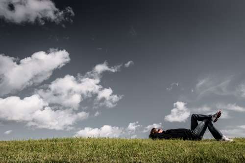 Grass Lying Resting Relaxing Man Boy Thinking