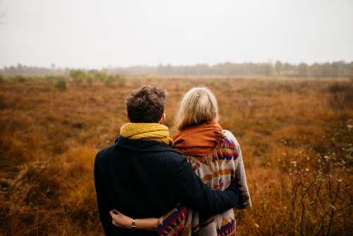 Grass Outdoor Field People Man Woman Hug Couple